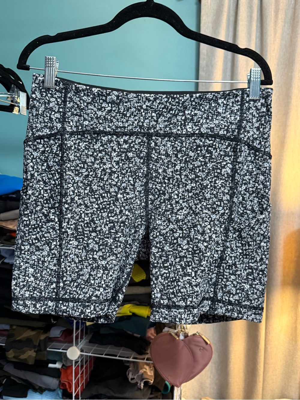 Lululemon Biker Shorts Size 10 Black White Inky Floral High Rise Zip Pocket